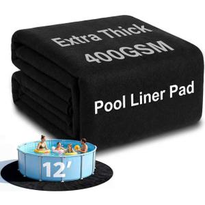 AHEONLAR 12FT Round Pool Liner Pad, 400G/M² Extra Thick Black Pool Pads for Above Ground Pool, Heavy Duty Pool Liner Pad Geotextile Material Pool Liner Puncture-Proof Pool Bottom Padding(12'Round)
