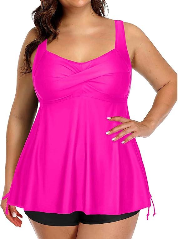 Aqua Eve Plus Size Two Piece Swimsuits for Women Tankini Bathing Suits Flowy Swim Dress with Shorts 4XL
