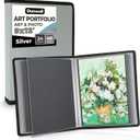 Dunwell Art Portfolio 9x12 Folder (Silver), Black Mounting Paper, Portfolio Binder for Artwork, 9 x 12 Art Folder, 24 Pockets Display 48 Pages, Acid-Free Poly Presentation Book, 9x12" w/ BLK Paper
