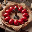Novabright 12 Packs Traditional Greek Orthodox Easter Red Eggs Religious Greek Easter Wooden Eggs Ukrainian Basket Gift Set for Holy Saturday Supply Egg Hunt Crafts Bowl Basket Fillers Party Decor