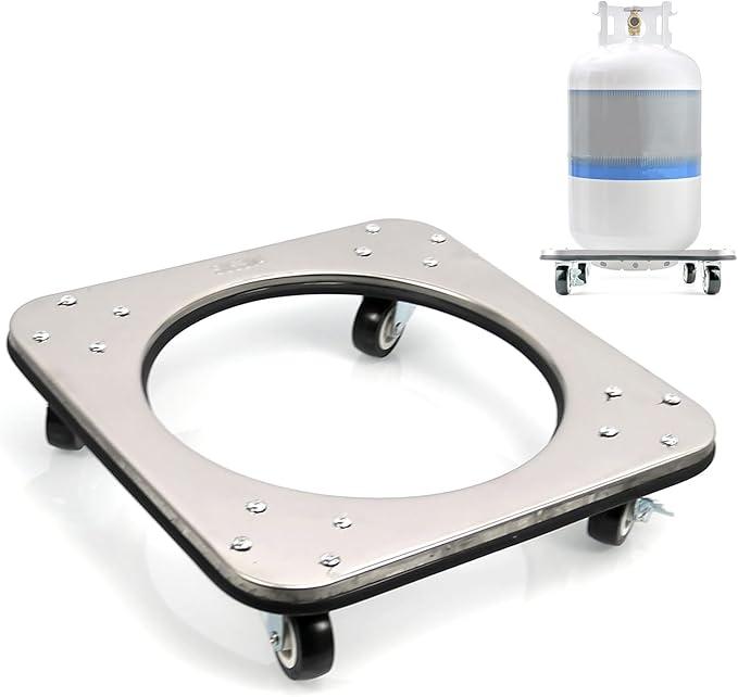 KOBSAINF 304 Movable Propane Cylinder Base,Propane Tank Stand Dolly with Brake Wheel,530ib Gas Cylinder Fixed Shelf for Cylinder Consignment and Stationary Storage,Used to Carry Buckets