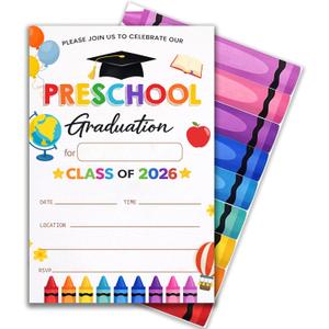 Preschool Graduation Invitations, Class of 2026 Preschool Graduation Party Invites, Colorful Kids Graduation Cards with Envelopes, Pre K Graduation Invitation, 4x6 Inches.(025)