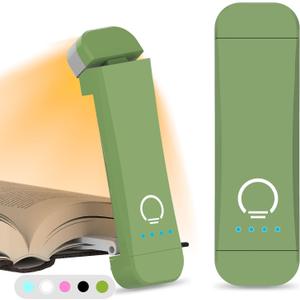 Book Reading Light,Silent Touch Book Lamp for Reading in Bed,Rechargeable Clip on Booklight with 3 Amber Colors & 7 LEDs Precise Dimming for Eye Caring Night Reading,Book Lovers,Kids,Green