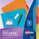 Avery Big Tab Write & Erase Durable Plastic Dividers for 3 Ring Binders, 5-Tab Set, Bright Multicolor, 1 Set (16129)