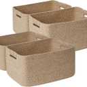 4 Pack Large Storage Basket for Organizing, 17.5"x13"x7" Woven Basket for Shelves, Closet Cube Storage Bins with Wrapped Handle, Cotton Rope Baskets for Kitchen, Clothes, Toys (Natural)