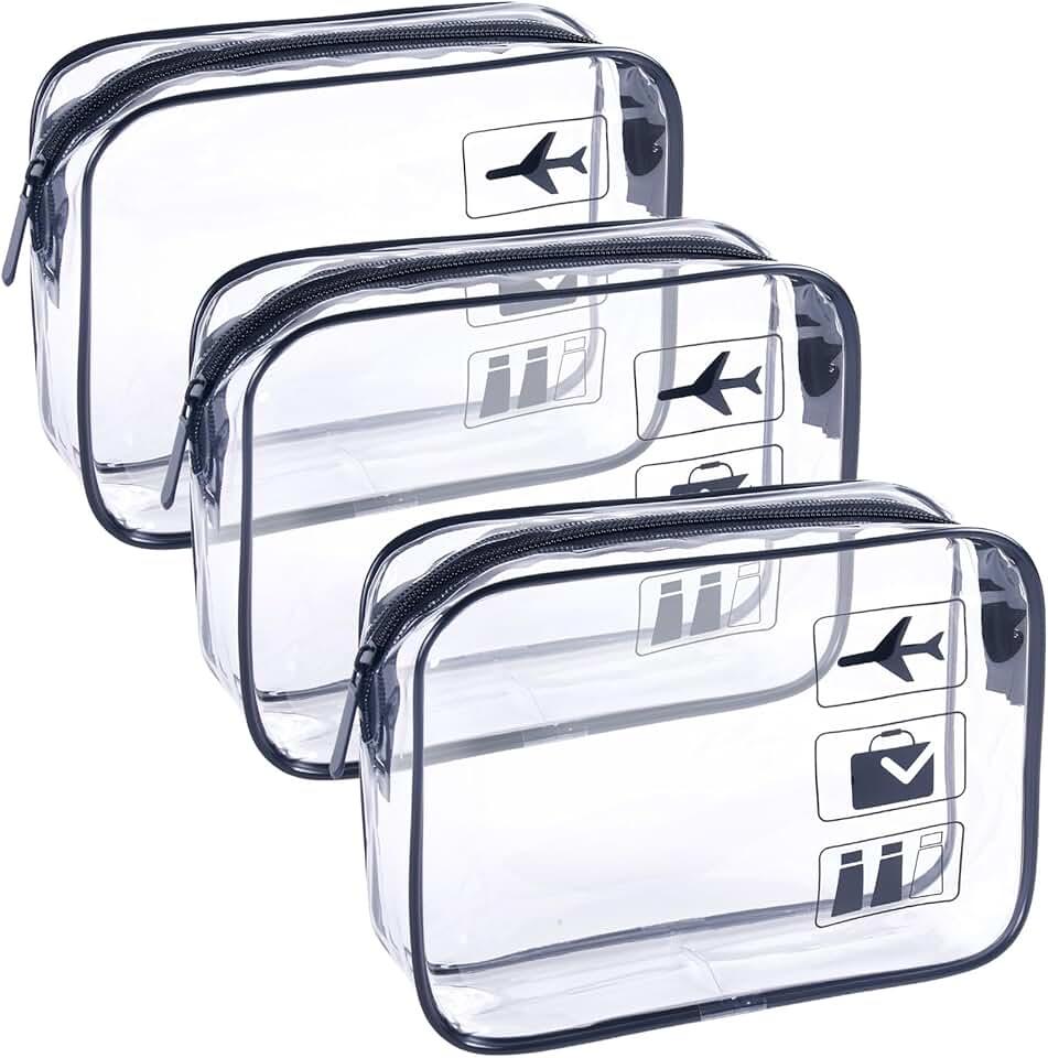 TSA Approved Toiletry Bag 3Pcs - 3 Pack Clear Travel Bags for Toiletries, Carry on Airport Airline Compliant Bag,Makeup Bags Clear Toiletry bags Quart Size Travel Bag,Black