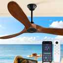 Outdoor Ceiling Fan No Light for Patios, 52-inch Ceiling Fans Without Lights with Smart App and Remote Control, Wet Rated 3 Blades Wood Propeller Modern Fan for Exterior Outside, High CFM, Walnut