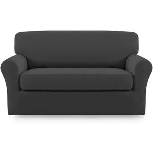 Easy-Going 2 Pieces Microfiber Stretch Sofa Slipcover  Spandex Soft Fitted Sofa Couch Cover, Washable Furniture Protector with Elastic Bottom Kids, Pet (Loveseat, Dark Gray (Medium)