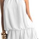 Women's Y2k Summer Halter Dress Tie Open Back Sleeveless Ruffle Hem Bubble Going Out Mini Dresses, Small