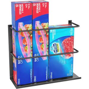 Kitchen Wrap Organizer Door Mount, Aluminum Foil Holder Cabinet Door Organizer Cabinet Storage Basket for Kitchen Wrap/Food Bag Storage, Black (1 Pack)