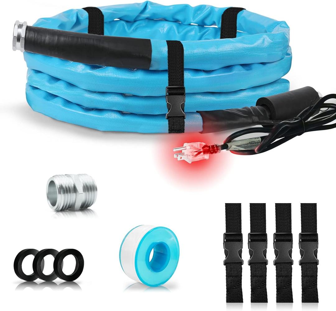 OEBLD Heated Water Hose for Rv (15ft L x 5/8"ID) 4.0 Upgraded Function with Energy Saving Thermostat to Keep Drinking Water Running in down to -45, Designed for Campers,with Storage Bag, Anti-Freeze