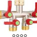 EJW Garden Hose Splitters, 4 Way Hose Splitter, Water Hose Splitters, Hose Bib Splitter, 4 Way Heavy Duty High Flow Splitter, Brass Hose Splitter, Spigot Splitter,Valve 3/4 Inch GHT Thread. (Green)