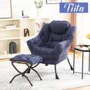 Tiita Modern Large Accent Chair with Ottoman, Navy, Comfy Leisure Sofa Armchair with Ottoman, Reading Chair with Footrest for Bedroom, Living Room, Dorm Rooms