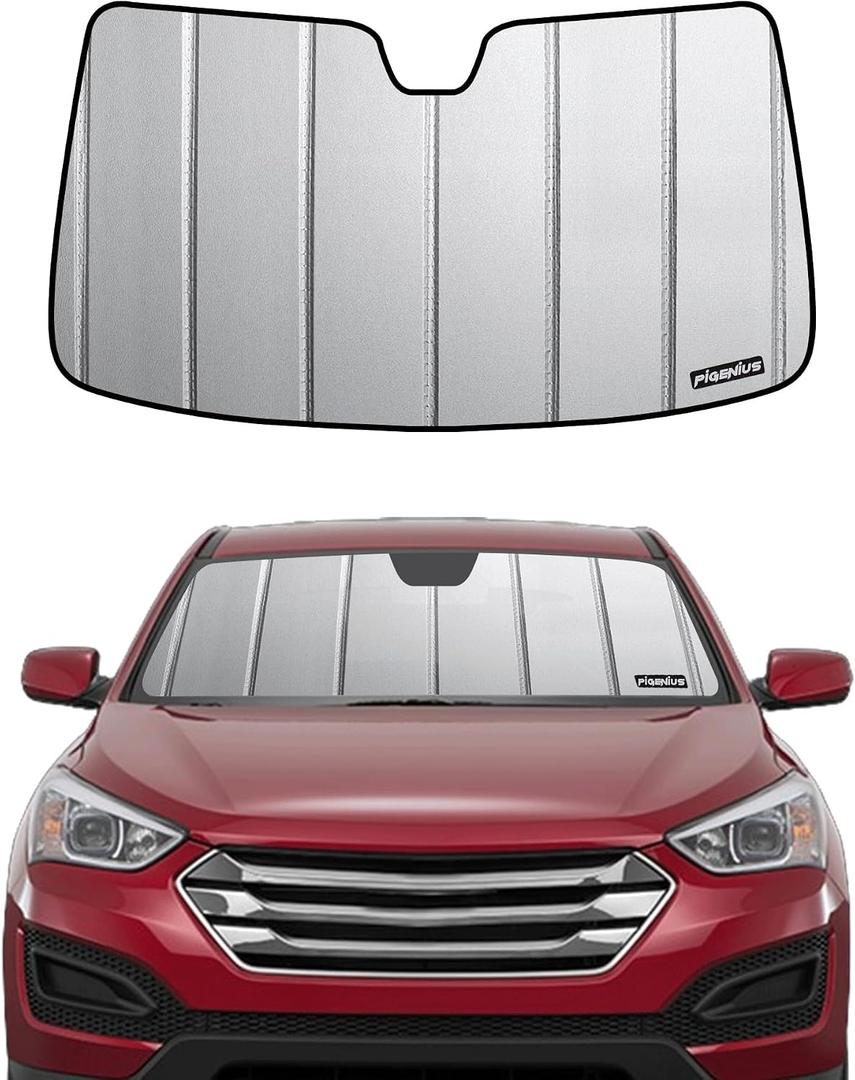 Pigenius Windshield Sunshade for Hyundai Santa Fe 2013-2018 Santa Fe XL 2019, Premium Grey Leather Finish