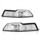 AJP Distributors Chrome Housing Clear Reflectors Signal Headlights Driving Lights Bumper Lamps Assembly Compatible/Replacement For Mustang GT SVT Cobra 1999 2000 2001 2002 2003 2004 99 00 01 02 03 04