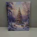 Canvas Wall Prints for Bathroom 12"x18" Canvas Art Christmas Deer Xmas Tree Ball Snow Day Forest Snowscape Framed Wall Painting Art for Office Kitchen Bedroom Home Decor (Khaki Gray Blue Light Brown)