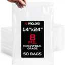 14" x 24" Heavy-Duty Large Zip Plastic Bags, 50 Count | 8 Mil Extra Thick Clear Reclosable Poly Bags, Waterproof Resealable for Clothes, Hardware, Tools