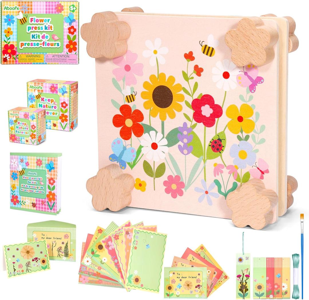 Aboofx Creativity Pressed Flower Art Kit for Kids, Small Flower Press Kit for Craft Pressed Flowers & Plant Pressing, Recycle Botanical Class Project Craft Kit, Nature Gift for Girls & Boys Ages 5+