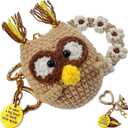 Handmade Crochet Owl Keychain for Teachers, Teacher Appreciation Gift with Daisy Wristlet, Cute Inspirational Bag Charm for Women