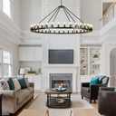 Black Wagon Wheel Chandelier 60-Inch 36-Light, Extra Large Circle Rustic Farmhouse Light Fixture, Round Metal Chandeliers for Foyer Entryway Dining Room Living Room High Ceilings (E12 Base)
