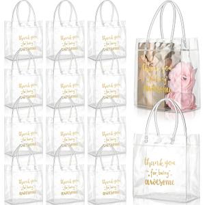 30 Pack Clear Gift Bags Bulk with Handle Thank You for Being Awesome Bags Transparent PVC Wrap Handbag Reusable Party Favor Handbag for Employee Wedding Bridal Shower Graduation, 5.9'' x 6.3'' x 2.8''