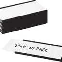 Realth C Channel Magnetic Label Holders 30 Pack 2'' x 4'' with Paper Inserts and Clear Plastic Protectors, Magnetic Data Card Holders File Cabinet Labels for Metal Racks and Shelves