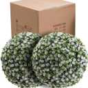 17" Artificial Topiary Flower Balls, 2 PCS Hanging Grass Ball for Home Wedding Decor, White Rose
