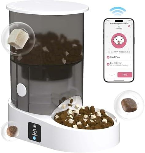 PAPIFEED Rechargable Automatic Cat Feeders - 5G WiFi Pet Feeder with APP Control, 4L Timed Cat Feeders for Dry Food, 1-10 Meals Per Day, 12 Portions Per Meal, Easy to Clean
