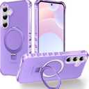 for Galaxy S25 Case 6.2", with Magnetic Ring Stand [Curly Edge] [Wireless Charging] [Reinforced Corners] Slim Fit Shockproof Protective Phone Case - Matte Purple