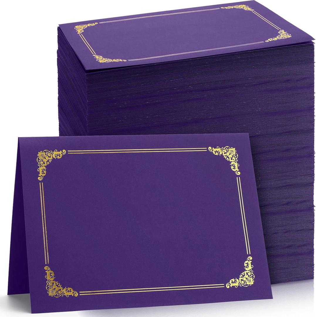 Fainne 120 Pack Certificate Holders Bulk, Diploma Covers Gold Foil Border, Document Covers for Letter Size 8.5x11 Award Certificates, Cardstock, Document Papers, Paper Card Stock (Purple)