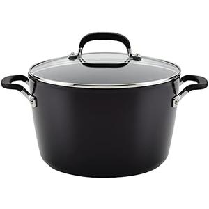 KitchenAid Hard Anodized Nonstick Stockpot with Lid, 8 Quart, Onyx Black