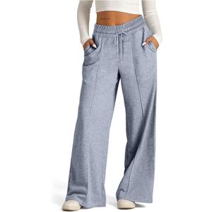 SOFIA'S CHOICE Women's High Waist Drawstring Sweatpants with Pockets Loose Straight Leg Lounge Pant Grey Medium (Gray, M)