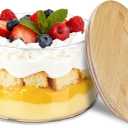 Oungg Large Salad Bowl, Trifle Bowl Glass with Sealed Lid, Versatile Mixing and Serving Bowl for Laying Ice Cream,Cake,Cupcake,Salad (9 in)
