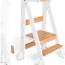 OCODILE Adjustable Foldable Toddler Tower Folding Tower for Kids | Montessori Toddler Kitchen Step Stool Helper for Independence - White