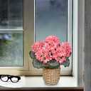Briful Artificial Pink Geranium Flowers in Woven Basket, 11 Tall Silk Flower Arrangement, Realistic Geraniums Artificial Outdoor Plants for Home Indoor Farmhouse Table Wedding Centerpiece Decor