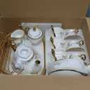 fanquare British Porcelain Tea Coffee Set 22 Piece New Bone China Gold Tulip Tea Service for Afternoon Tea, 6 TeaCup and Saucers with Metal Holder for Home Wedding Birthday
