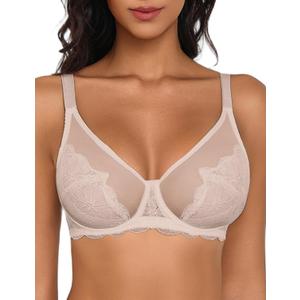 Avidlove Womens Bras Lace Unlined Minimizer Bra Underwire Centering Bra with Enhanced Cleavage & Side Support, Sand Beige, 40D