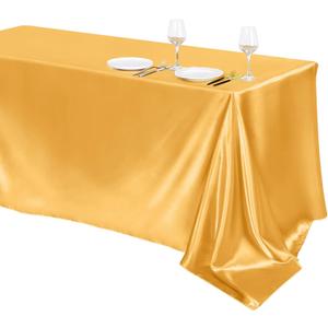 TURSTIN 1 Pack Gold Satin Tablecloth 102 x 58 Inch Overlay Satin Table Cover Rectangle Bright Silk Tablecloth Smooth Fabric Table Decoration for Wedding Banquet Party Events