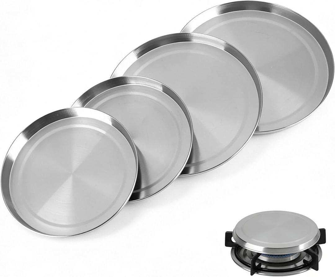 4PCS Stainless Steel Stove Burner Covers, Stove Top Covers Cooker Protective Kitchen Counter Space Savers for Electric Stoves 8.3inch and 6.7inch