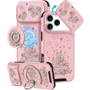 Buleens for iPhone 17 Pro Max Case 6.9 Inch - with Ring Stand & Camera Cover Aesthetic Cute Designed for Women Girls Girly Kawaii Castle Flower Phone Case for iPhone 17 Pro Max Compatible with Magsafe