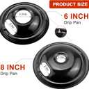 W10290350 W10290353 Black Porcelain Burner Drip Pans By AMI PARTS - Replacement for Whirl-pool Electric Range Cooktop - Includes 2 8-Inch and 2 6-Inch Pans