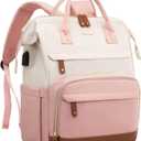LOVEVOOK Laptop Backpack for Women, 15.6 Inch Work Business Backpacks Purse With Large Capacity, Waterproof Nurse Bag College Bookbag for School, Waterproof Casual Daypack for Travel (White-pink)