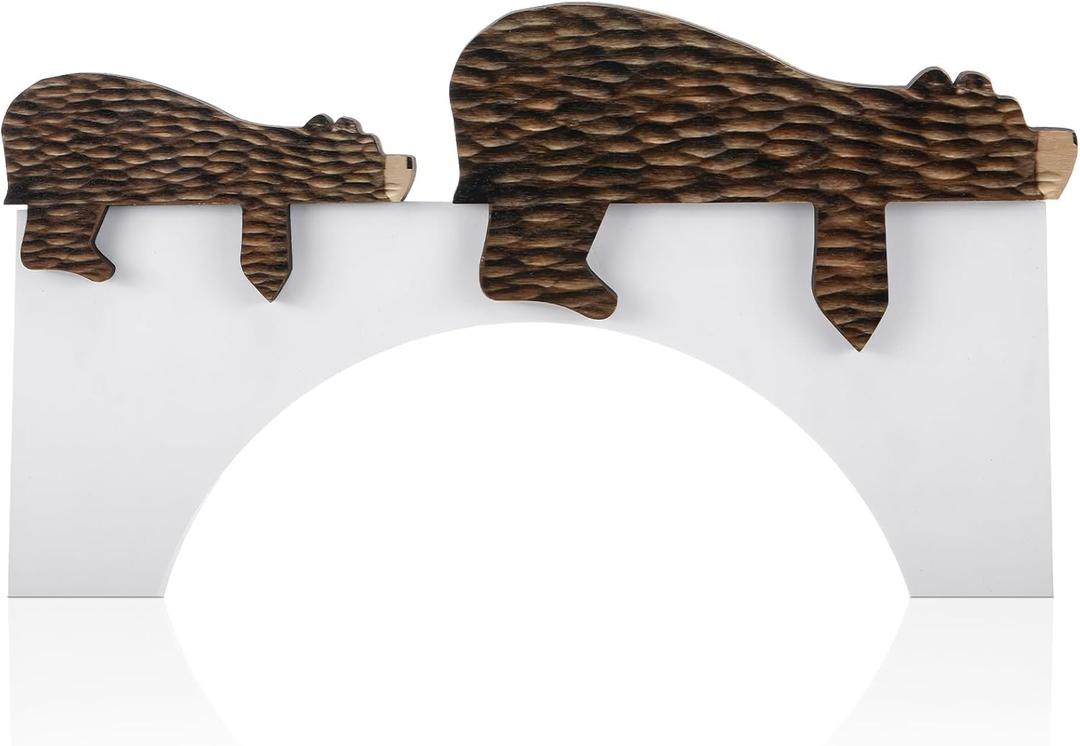 Threehoney 2 Pcs Brown Wooden Bear Door Topper Decor Adorable Bear Shape Art Door Hinge Topper Sleeping Shape Nursery Decor Statue Forest Animal Corner for Birthday Party Home Office Bedroom Aesthetic (Gray)