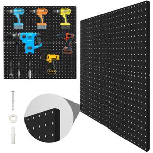 Peg Board, 4 Pack Metal Pegboard Panels Black Pegboards Wall Organizer with Bent Frame Large Heavy Duty Peg Board for Walls Home, Garage Tool Storage, Office Organization, Craft Room, Kitchen