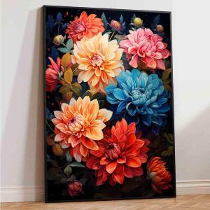 Vlolvfe Dahlia Canvas Wall Art Abstract Flower Poster Pink Flower Painting Colorful Flowers Picture Blue Dahlia Wall Art Pink Floral Picture Plant Modern Living Room Decor 16x24inch No Frame