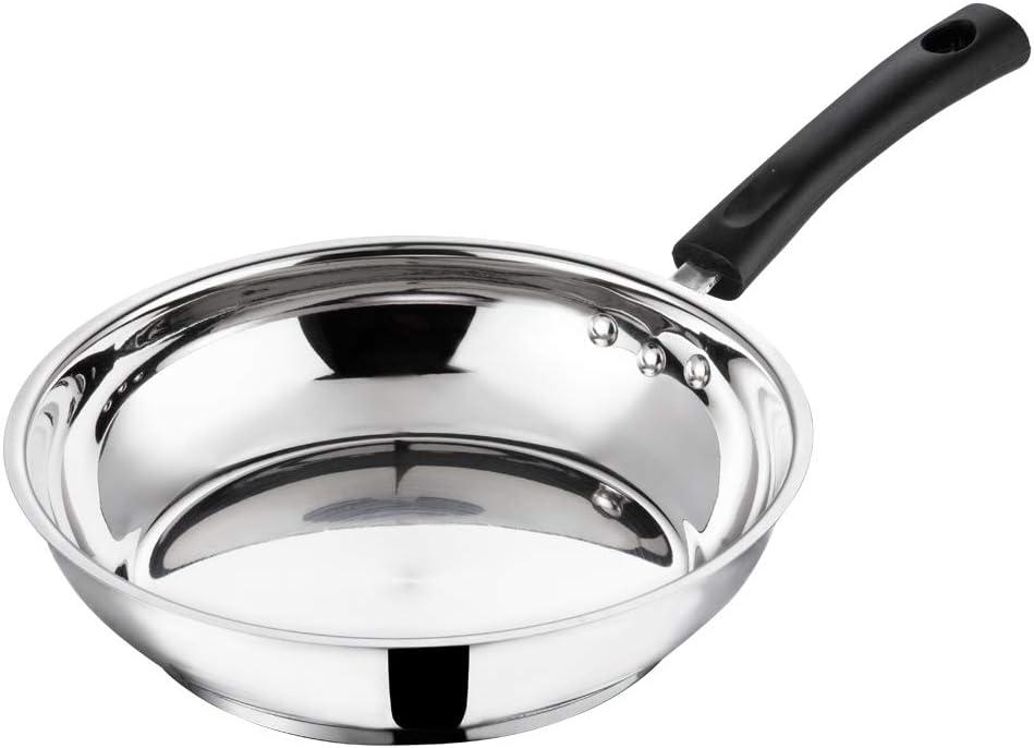 Vinod Stainless Steel Frying/Stirfry/Saute/Egg Pan,Skillet 20 cm, SAS Bottom,Induction and Gas Stove Friendly,Sturdy Handle,Heavy Bottom