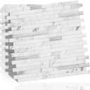 DICOFUN 10-Sheet Peel and Stick Backsplash Tile, Faux White Marble Look PVC Mixed Metal Stick on Backsplash Tiles for Kitchen and Bathroom, 9.4 sq.ft