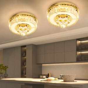 11.8" Gold Modern Crystal Chandeliers for Dining Room LED Dimmable Light Fixtures Flush Mount Light Living Room Bedrooms