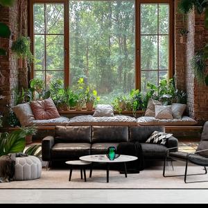 BSFHH Tapestry Nature Scenery Forest Green Tree Stone Rainforest River Jungle Wall Hanging Art Landscape Scene Through Wooden Windows Tapestry for Living Room Bedroom