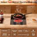 2 Burner Electric Cooktop - 12 Inch Plug in Portable 110V Electric Cook Top Two Burner, Built-in & Countertop Ceramic Stove Top with Knob Control, 9 Power Levels and Overheat Protection